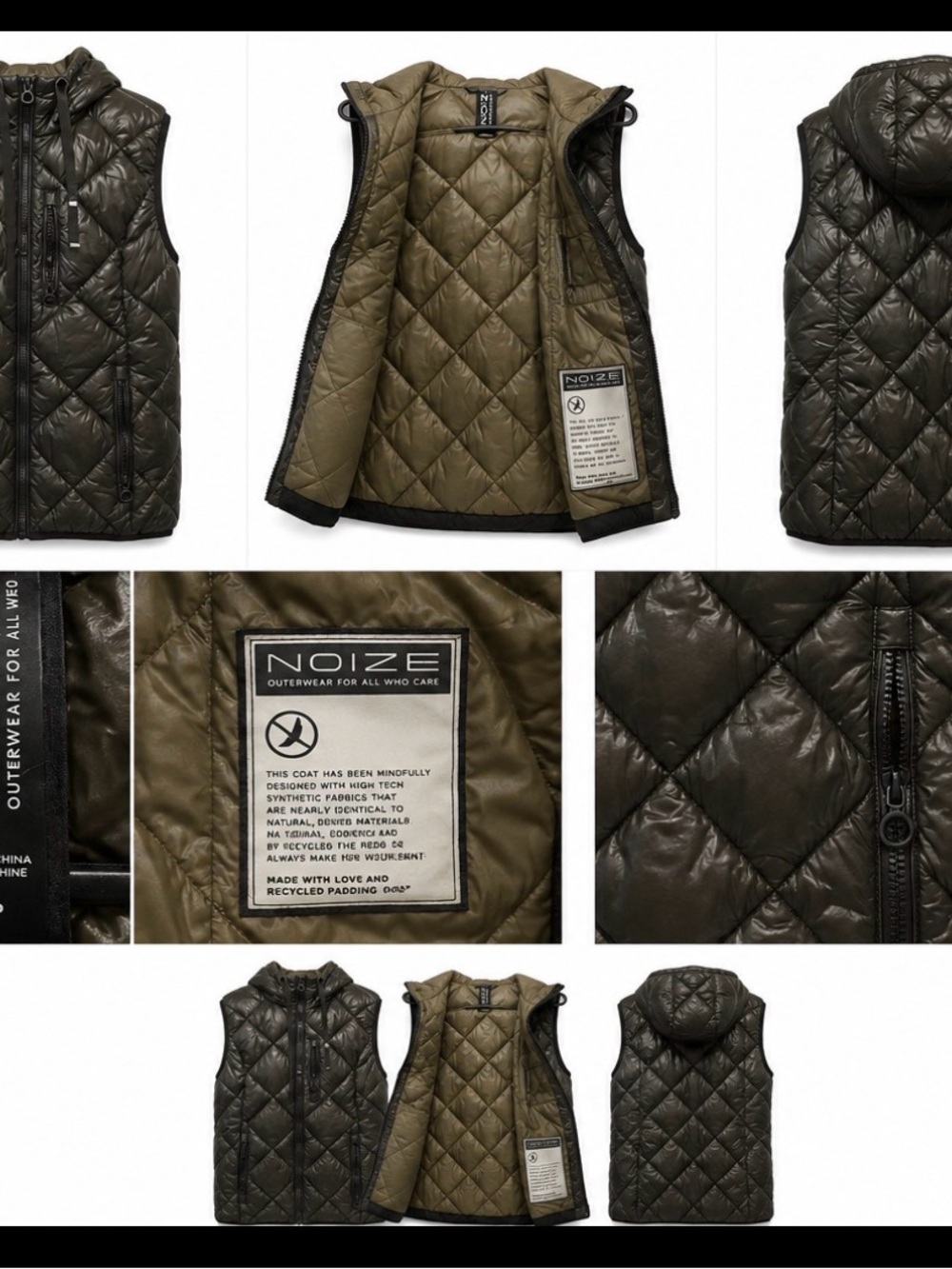 Noize Quilted Hooded Puffer Vest in Olive